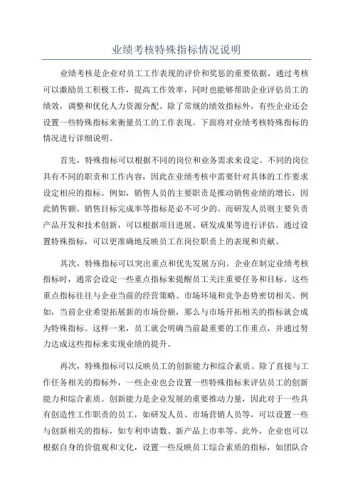 业绩考核特殊指标情况说明