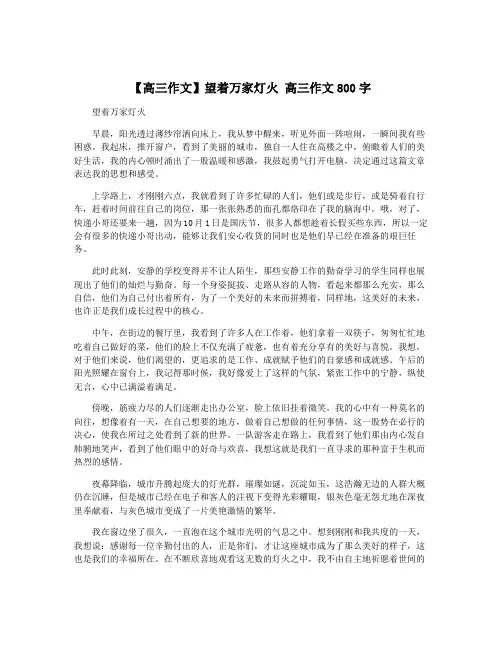 【高三作文】望着万家灯火 高三作文800字