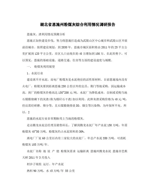湖北省恩施州粉煤灰综合利用情况调研报告