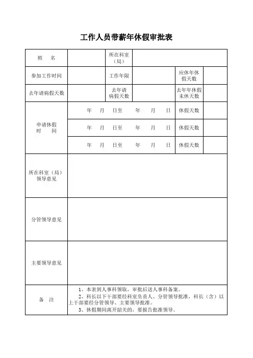 工作人员带薪年休假审批表
