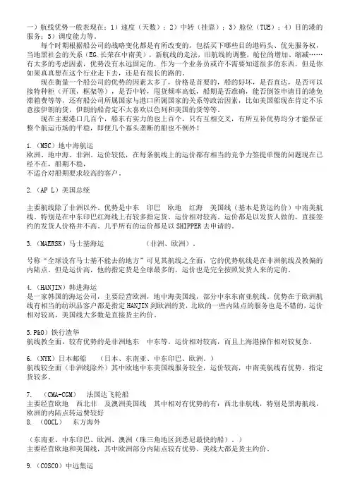 船公司优势航线