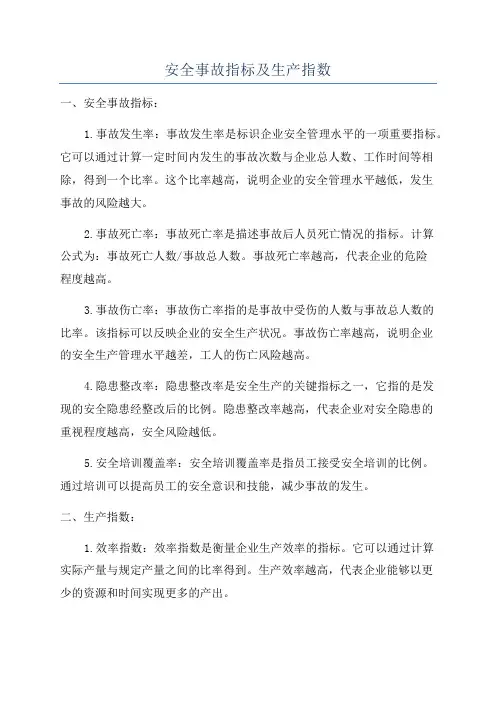 安全事故指标及生产指数