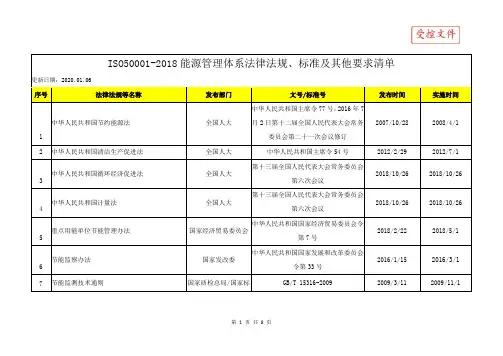 ISO50001-2018能源管理体系法律法规、标准及其他要求清单