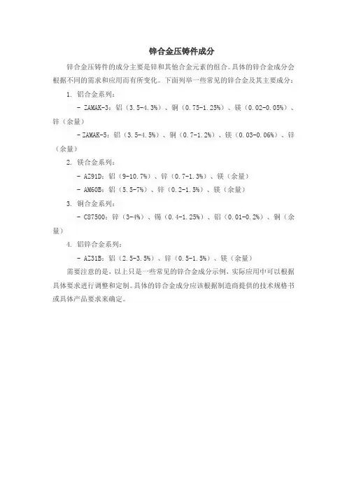 锌合金 压铸件 成分