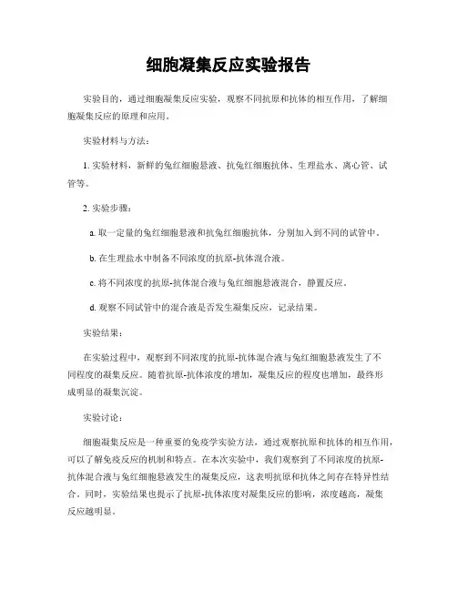 细胞凝集反应实验报告