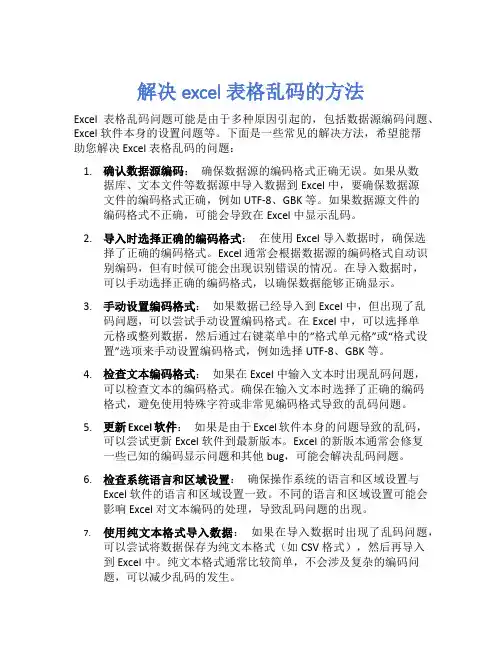 解决excel表格乱码的方法