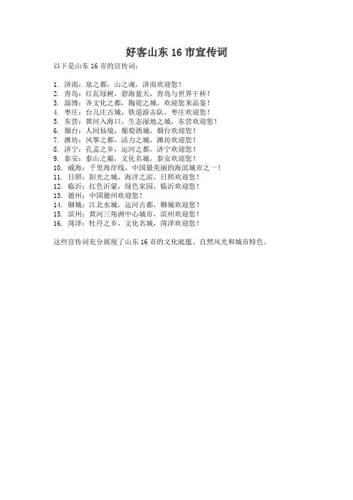 好客山东16市宣传词