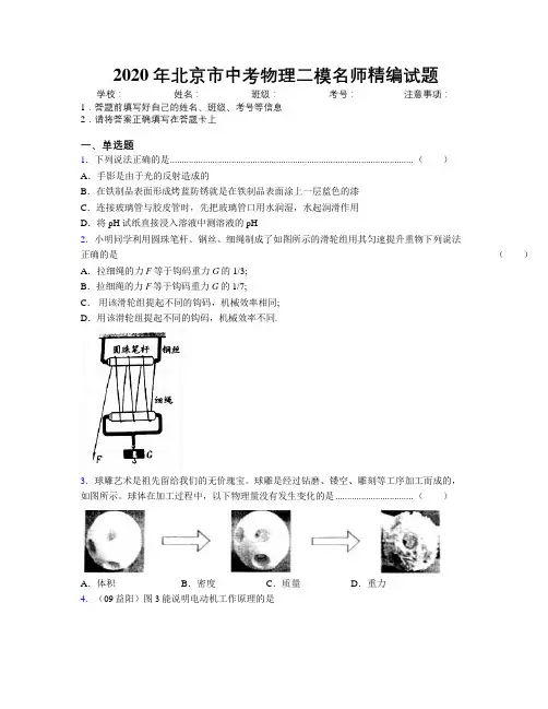 2020年北京市中考物理二模名师精编试题附解析
