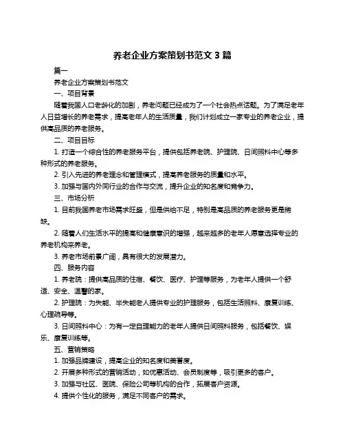 养老企业方案策划书范文3篇