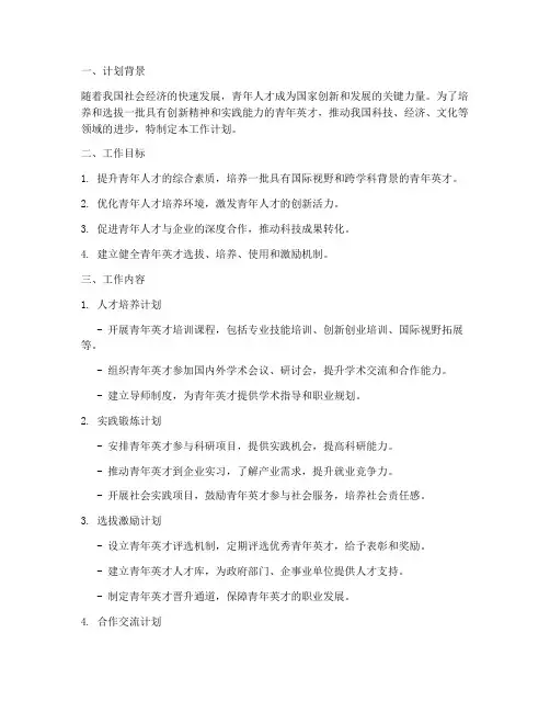 青年英才工作计划书模板