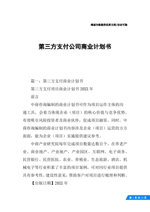 第三方支付公司商业计划书