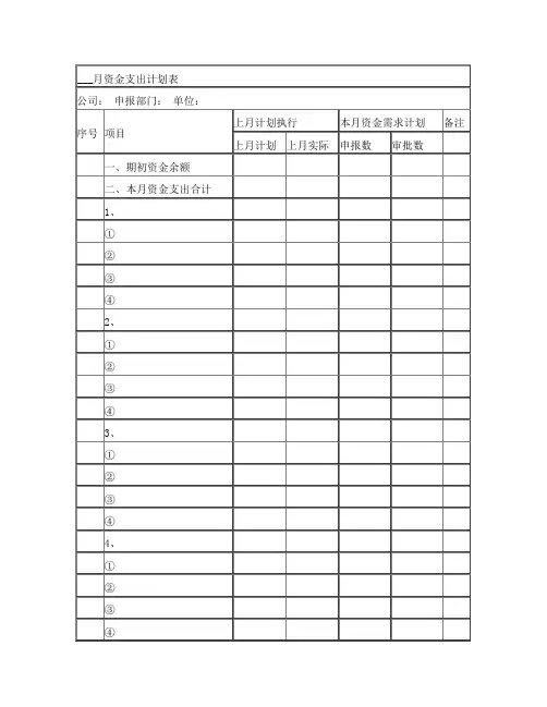 月度资金支出计划表(月度资金预算表)