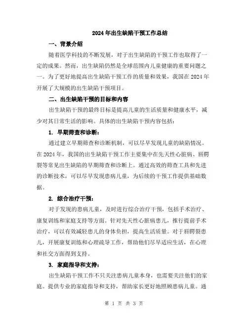 2024年出生缺陷干预工作总结