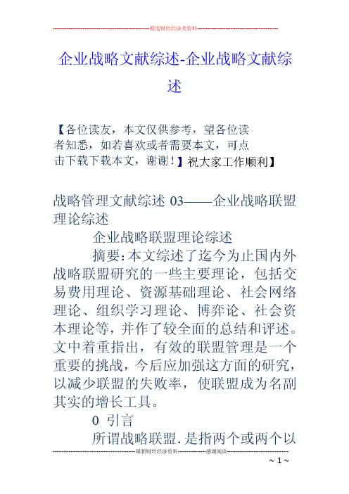 企业战略文献综述-企业战略文献综述