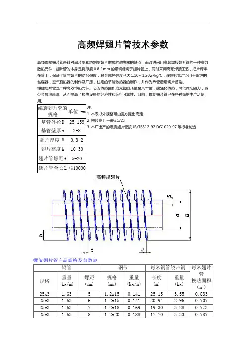 高频焊翅片管技术参数