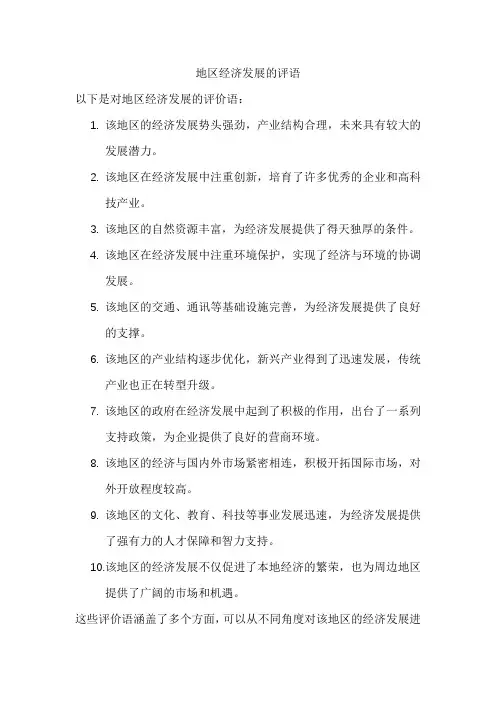 地区经济发展的评语