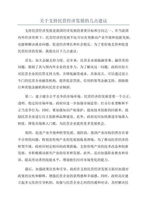 关于支持民营经济发展的几点建议