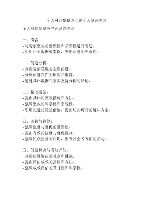 个人对巡察整改专题个人发言提纲