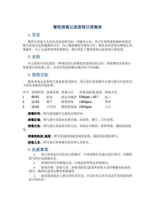 餐饮消毒记录表每日消毒表