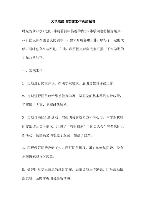 大学班级团支部工作总结报告