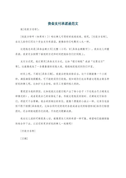 资金支付承诺函范文