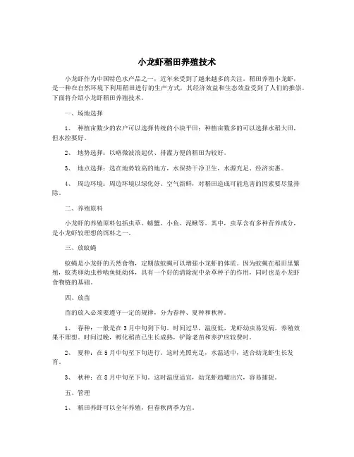 小龙虾稻田养殖技术