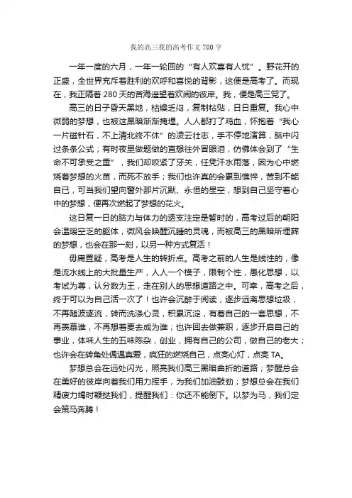 我的高三我的高考作文700字_高三作文_