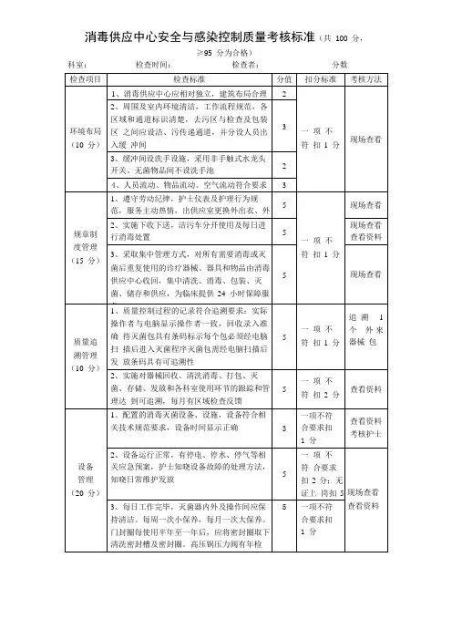 消毒供应中心安全与感染控制质量考核标准