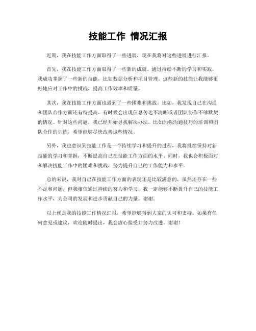 技能工作 情况汇报