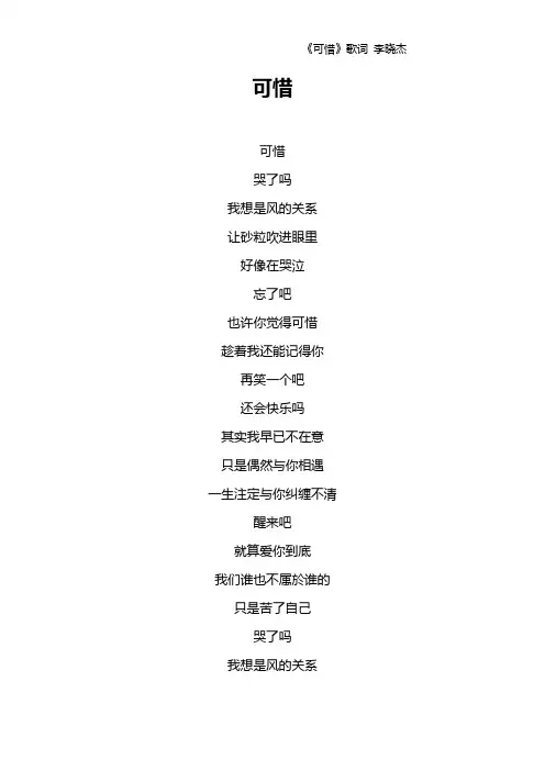 《可惜》歌词 李晓杰