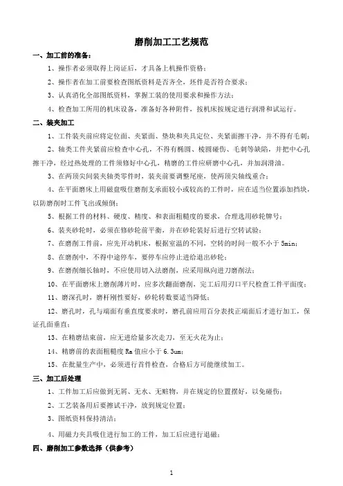 磨削加工工艺规范