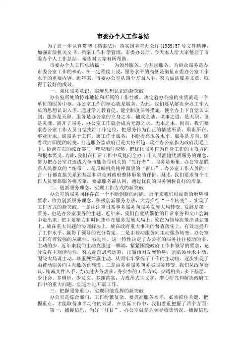 市委办个人工作总结