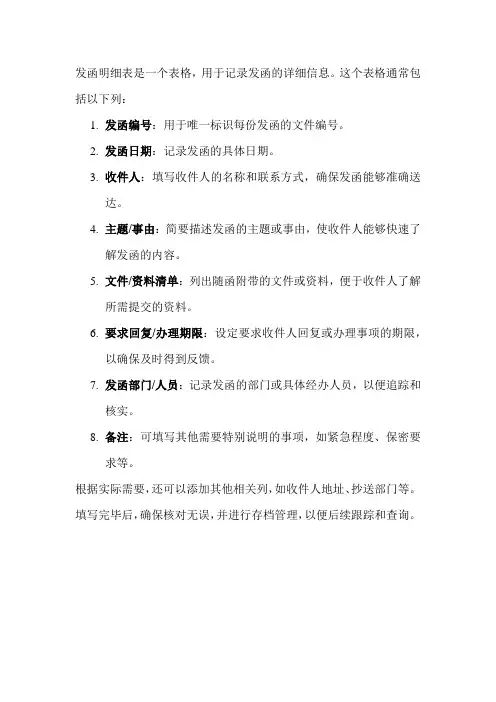 发函明细表