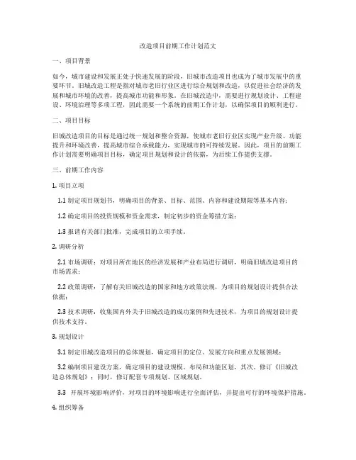 改造项目前期工作计划范文