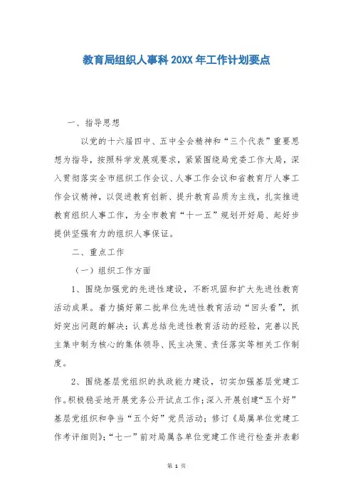 教育局组织人事科20XX年工作计划要点