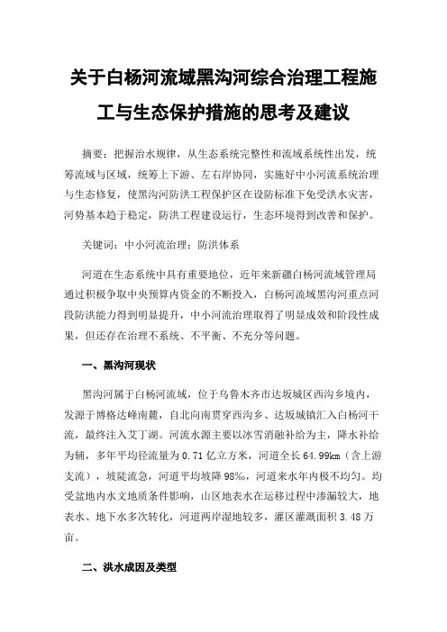 关于白杨河流域黑沟河综合治理工程施工与生态保护措施的思考及建议