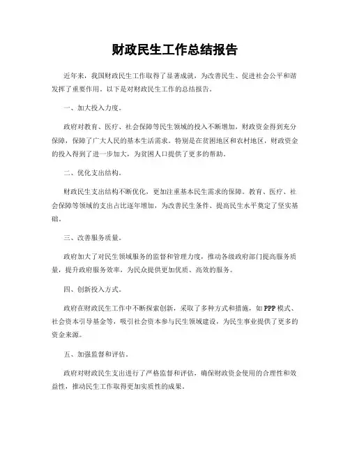 财政民生工作总结报告
