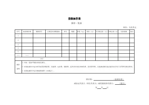 投标报价一览表