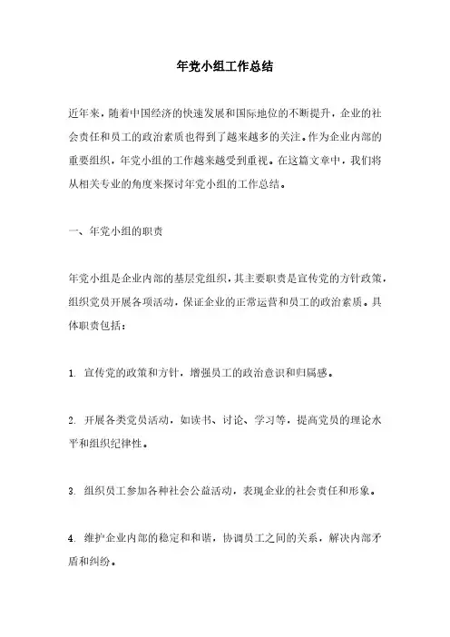 年党小组工作总结