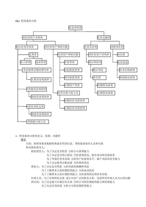 2012 注会 财务成本管理 财务报表分析 重点整理