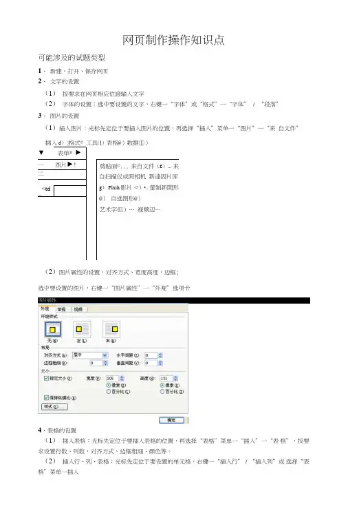 高中信息技术会考Frontpage操作题要点.doc