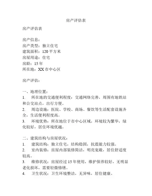 房产评估表