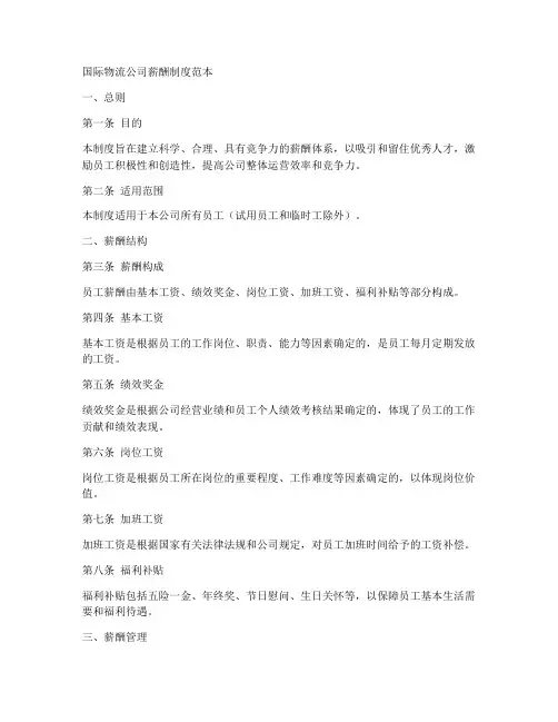 国际物流公司薪酬制度范本