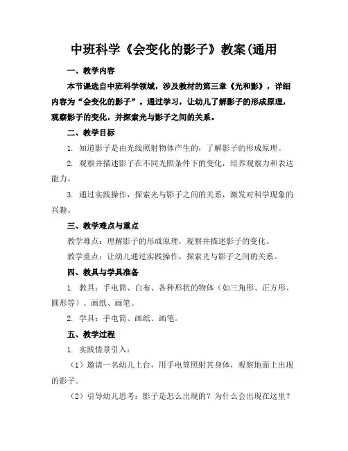 中班科学《会变化的影子》教案(通用