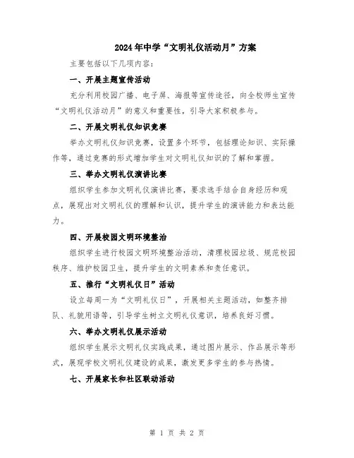 2024年中学“文明礼仪活动月”方案