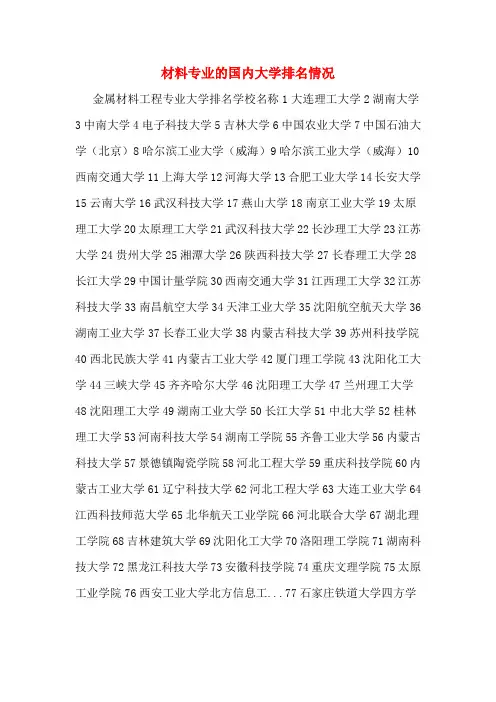 材料专业的国内大学排名情况