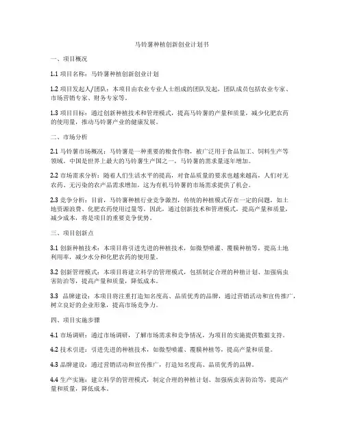 马铃薯种植创新创业计划书