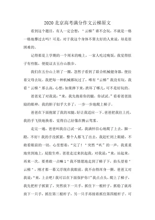 2020北京高考满分作文云梯原文