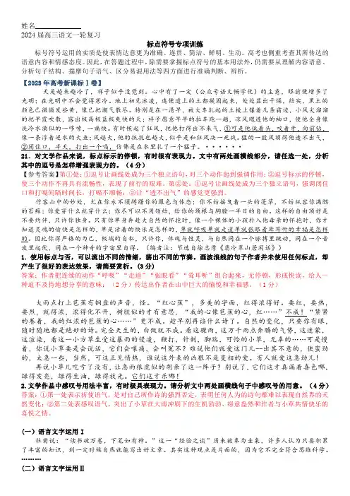 高考语用之标点符号专项训练