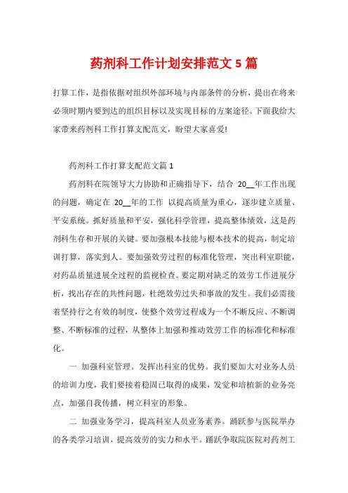 药剂科工作计划安排范文5篇